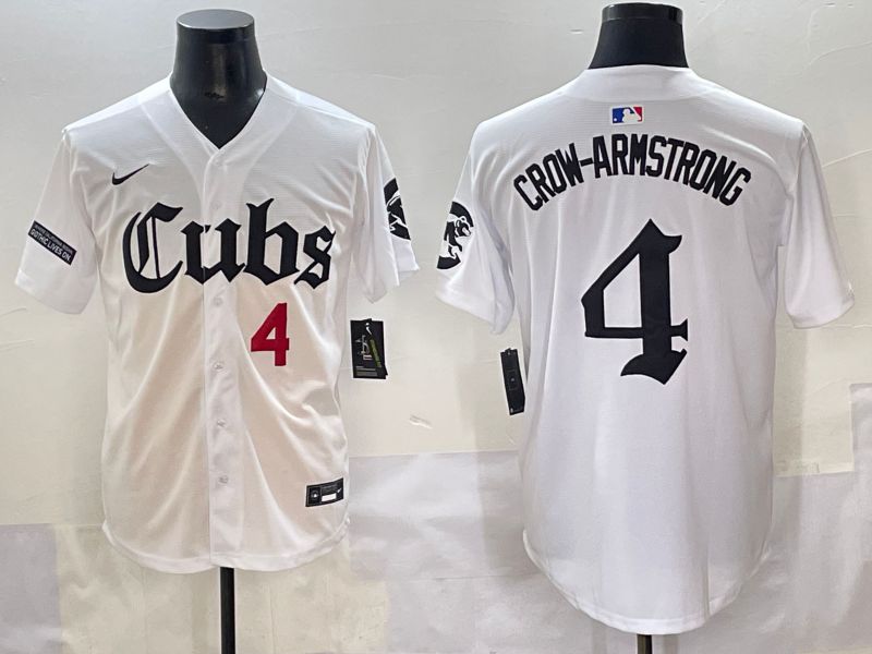 Men 2025 Chicago Cubs 4 Crow-Armstrong White Five generations Joint Name Nike MLB Jersey style 8